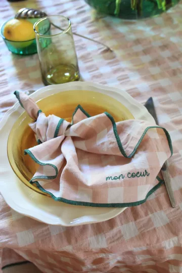 Serviette de Table rose macaron - mon coeur
