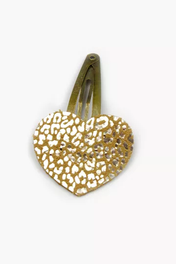Barrette clic-clac cuir - Coeur Panthère