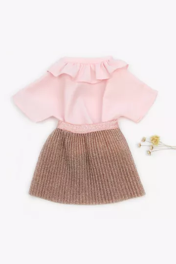 tenue de poupee - jupe plissée et blouse col pierrot