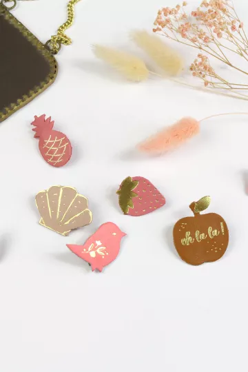 Broche cuir - Coquillage sugar
