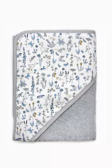 Cape de bain bébé made in france Barnabé aime le café éponge grise Liberty animaux