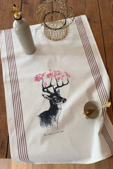 TORCHON DE CUISINE SÉRIGRAPHIÉ - cerf