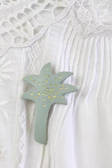Broche cuir - Palmier opaline