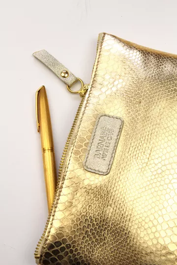 Pochette cuir - Gabrielle - Grand python doré