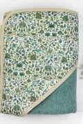 Cape de bain bébé éponge verte capuche Liberty arthur made in france Barnabé aime le café