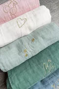 lange mousseline de coton vert d'eau broderie doré lune Barnabé aime le café