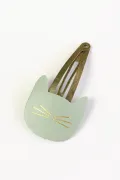 Barrette clic-clac cuir - Chat opaline