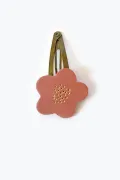 Barrette clic-clac cuir - Fleur pampa