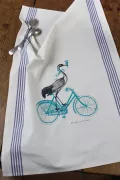 TORCHON DE CUISINE SÉRIGRAPHIÉ - Oiseau vélo