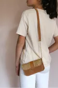 Portefeuille & mini sac - Harold - cuir Croco caramel