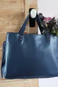 sac cabas femme grand format cuir lisse bleu fonçé Barnabé aime le café made in france