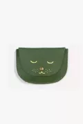 Porte monnaie cuir lisse vert marquage chat Barnabé aime le café made in france