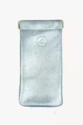 Etui lunette femme cuir souple bleu clair marquage oiseau Barnabé aime le café fabrication française