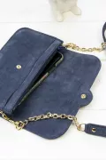 intérieur sac portefeuille femme bleu fonçé 100% cuir anse chaine dorée amovible Barnabé aime le café made in France