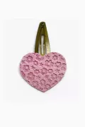 Barrette clic-clac cuir - Coeur pailleté rose