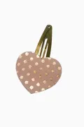 Barrette clic-clac cuir - Coeur à pois