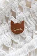 Broche cuir - Chat Caramel