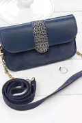 sac portefeuille femme bleu fonçé 100% cuir anse chaine dorée amovible Barnabé aime le café made in France