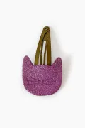 Barrette clic-clac cuir - Chat Violette
