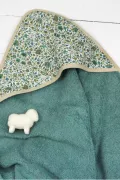 Sortie de bain bébé grande taille éponge verte capuche Liberty coloris vert made in france Barnabé aime le café