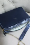 sac trotteur cuir lisse et fantaisie bleu nuit grande bandoulière Barnabé aime le café made in france