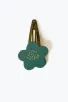 Barrette clic-clac cuir - Fleur Teal