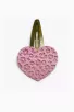 Barrette clic-clac cuir - Coeur pailleté rose