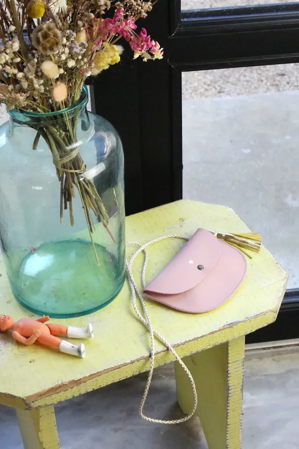 sac cuir fille rose pompon fantaisie Barnabé aime le café made in france