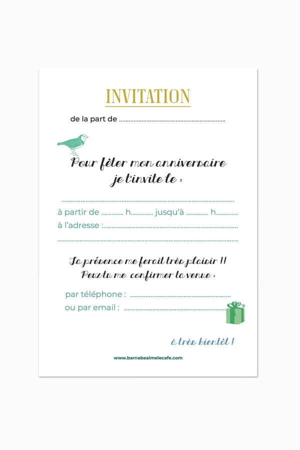 Carton invitation anniversaire - 8 cartes Biche