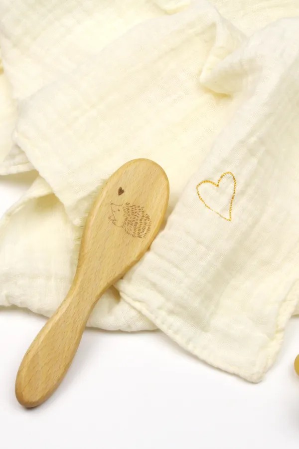 lange double gaze de coton crème broderie doré coeur Barnabé aime le café