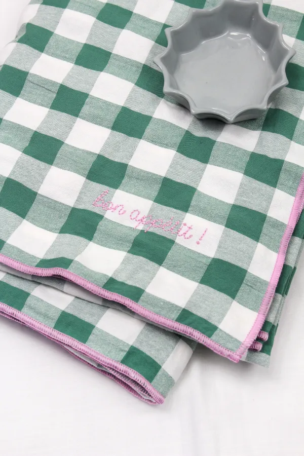 nappe vichy carreaux verts 2m50 broderie bon appetit
