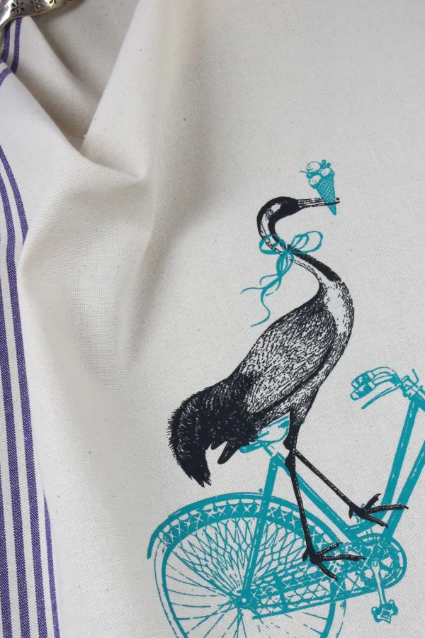 TORCHON DE CUISINE SÉRIGRAPHIÉ - Oiseau vélo