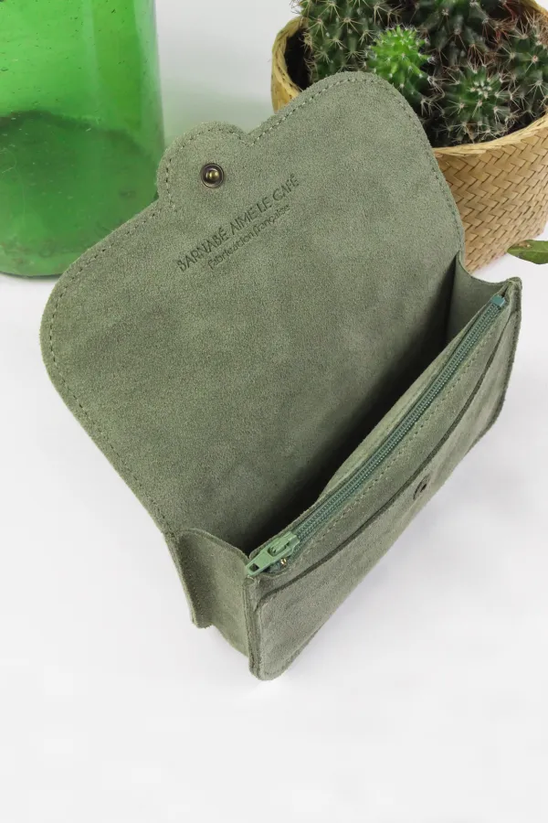 portefeuille femme 100% cuir vert doré Barnabé aime le café production française