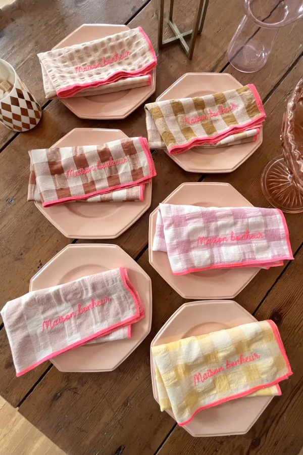 Serviette de table vichy brodée - Set de 6 - Maison bonheur