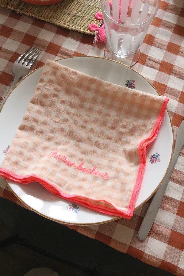 Serviette de table vichy brodée - Set de 6 - Maison bonheur