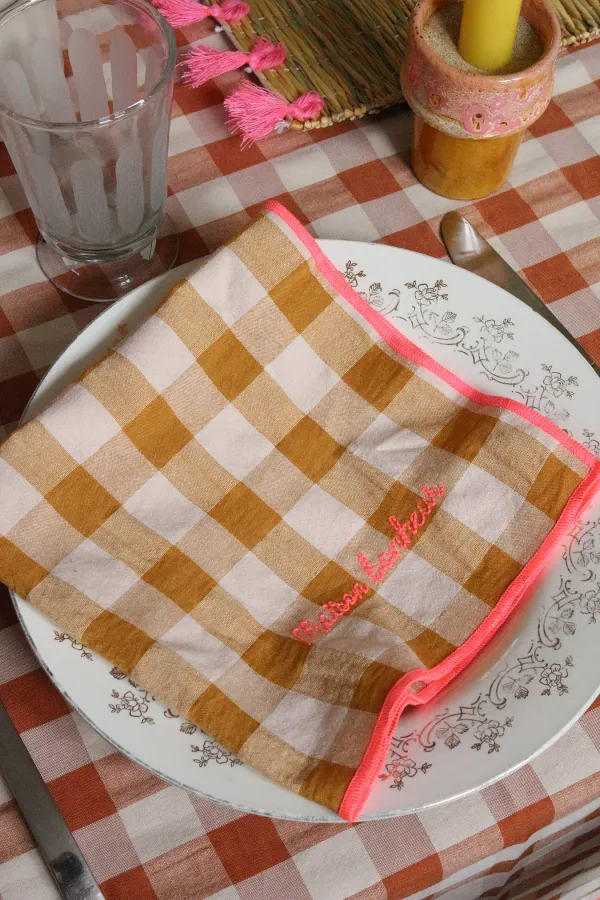 Serviette de table vichy brodée - Set de 6 - Maison bonheur