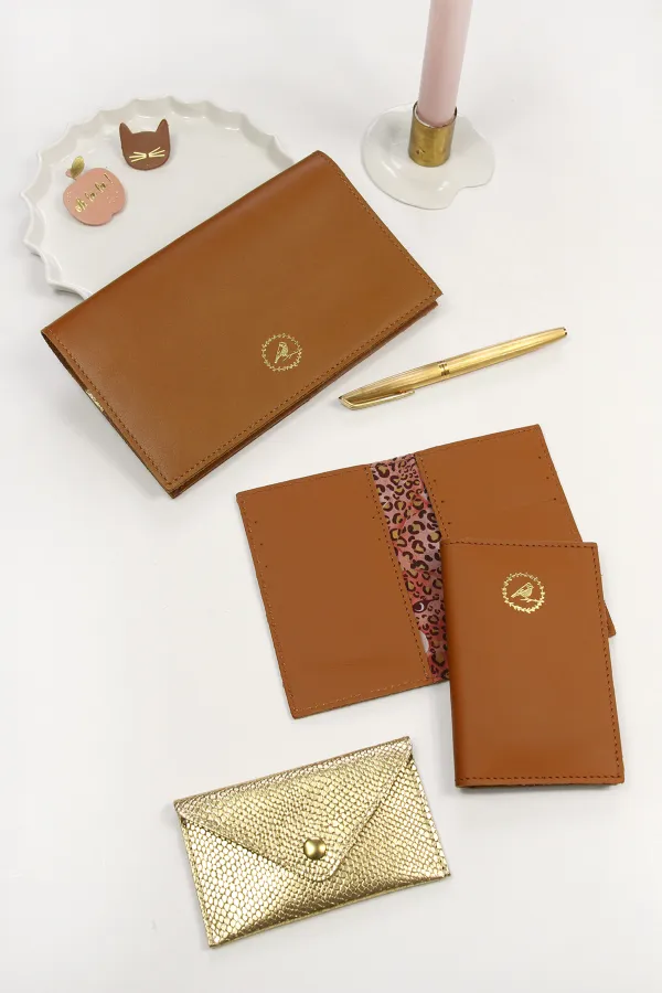 Portefeuille chéquier - cuir lisse Caramel