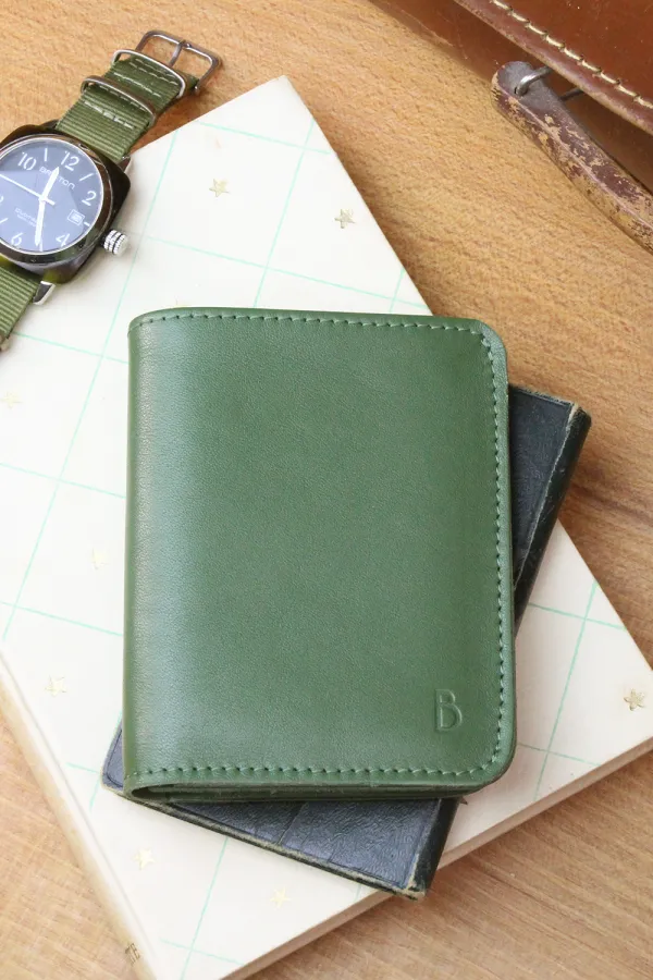 portefeuille homme  compact cuir lisse vert Barnabé aime le café made in france