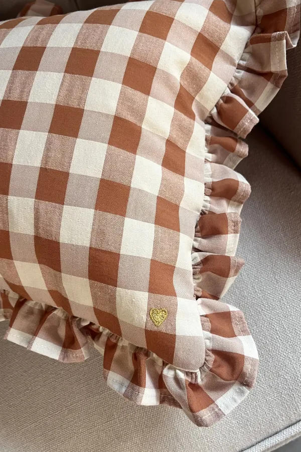 Coussin avec volant - vichy argile