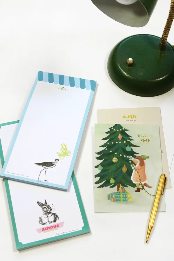 carte postale sapin noël aquarelle enveloppe barnabe aime le cafe