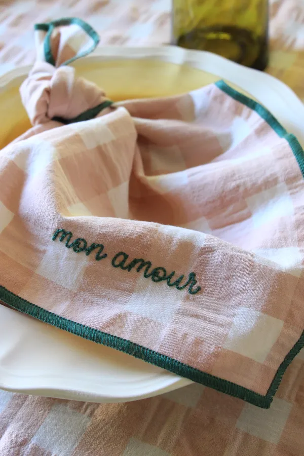 Serviette de Table rose macaron - mon amour