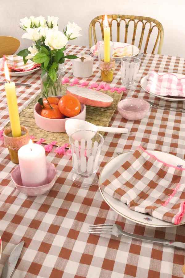 Nappe carreaux vichy - Argile 140 x 250 cm