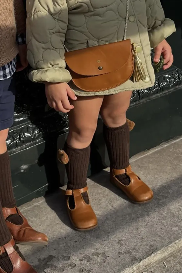 Sac Pompon - cuir Caramel