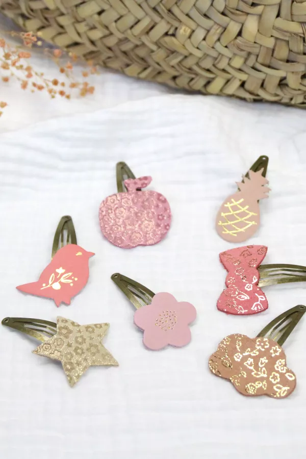 Barrette clic-clac cuir - Ananas sugar