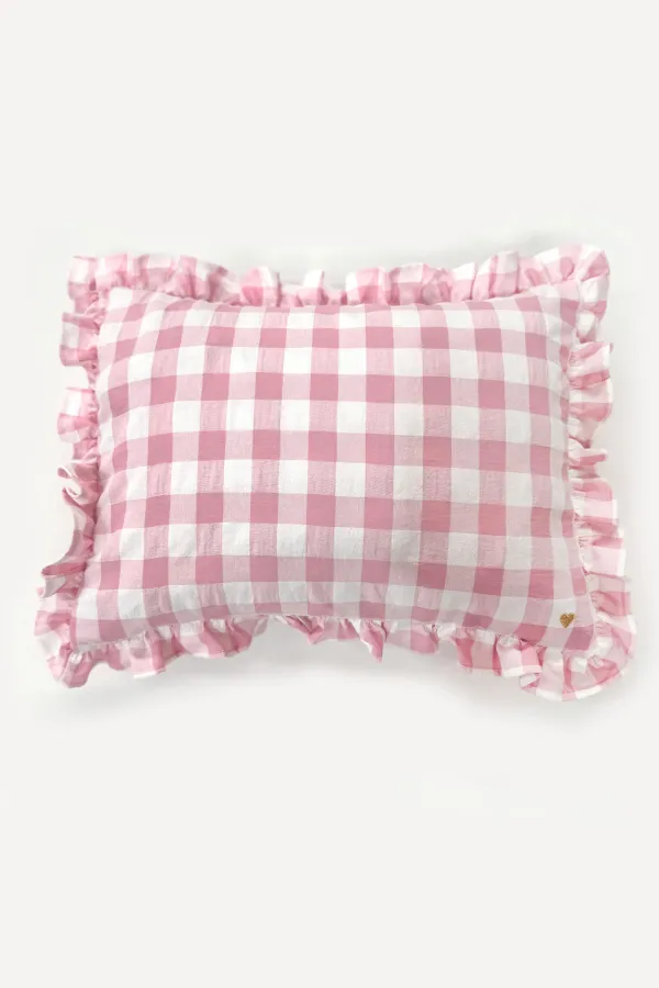 Coussin avec volant - vichy bubble gum