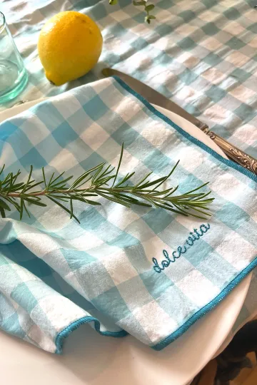 Serviette de Table vichy brodée - Lagon