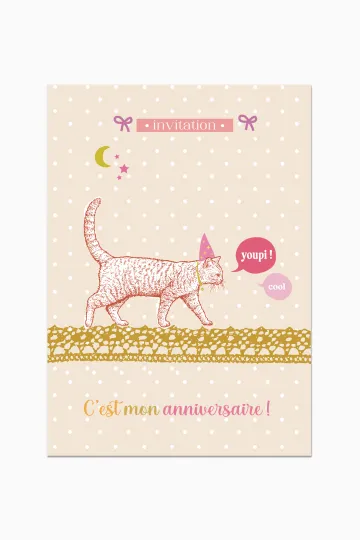 Carton invitation anniversaire - 8 cartes Chat