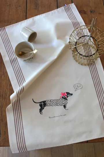 TORCHON DE CUISINE SÉRIGRAPHIÉ - Chien saucisse