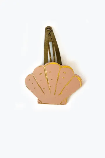Barrette clic-clac cuir - Coquillage