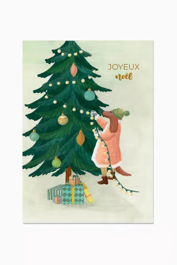carte postale sapin noël aquarelle barnabe aime le cafe